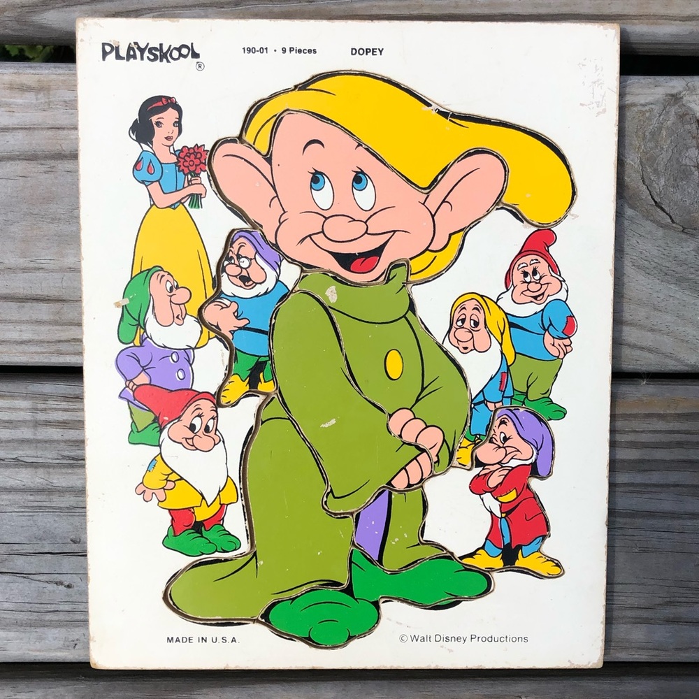 - Disney Vintage Dopey Snow White Wooden Puzzle! EUC!